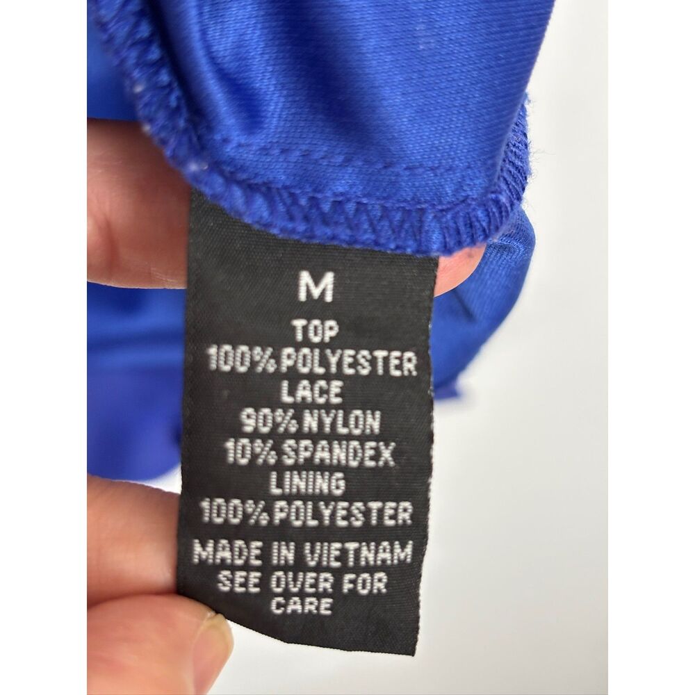 IZ Byer Royal Blue Ruffle Sleeveless Blouse with Black Lace Back Juniors M - Picture 4 of 6